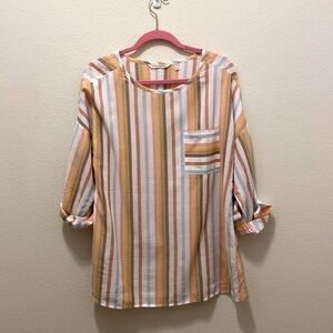 Soft Surroundings womens Enyo Striped Cotton Tencel Shirt Top in orange …